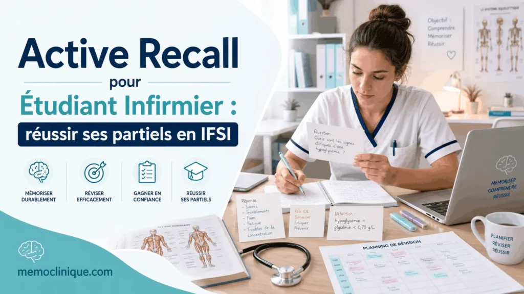 Active recall pour étudiant infirmier avec flashcards et planning de révision IFSI
