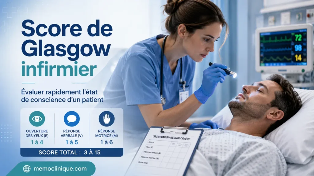 score de Glasgow infirmier avec évaluation neurologique et surveillance de la conscience