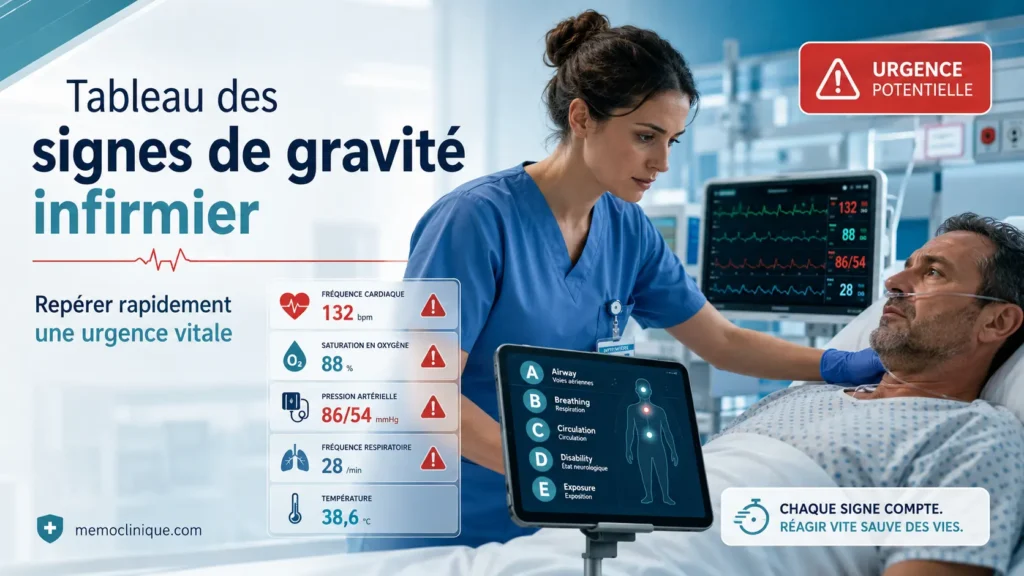 tableau des signes de gravité infirmier avec constantes vitales et méthode ABCDE
